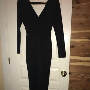 Black formal evening V showy dress